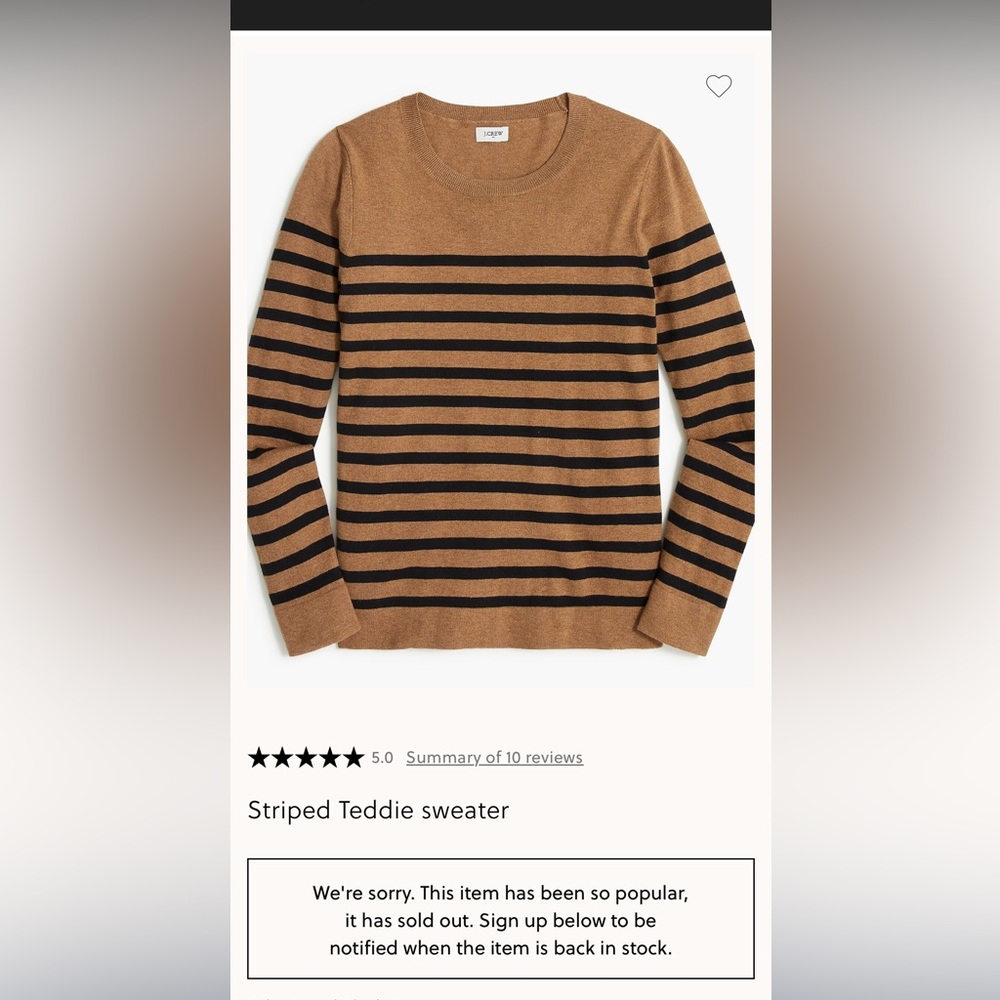J. Crew Factory Striped Teddie sweater in tan & black.
